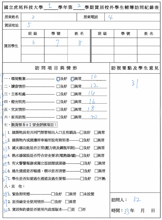 賃居調查表